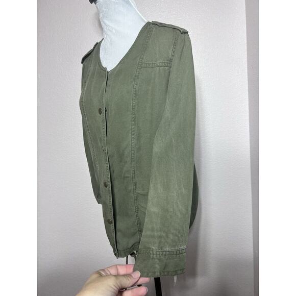 Market & Spruce Size M Woman Gold button Army green Military style jacket Bomber - Picture 5 of 8